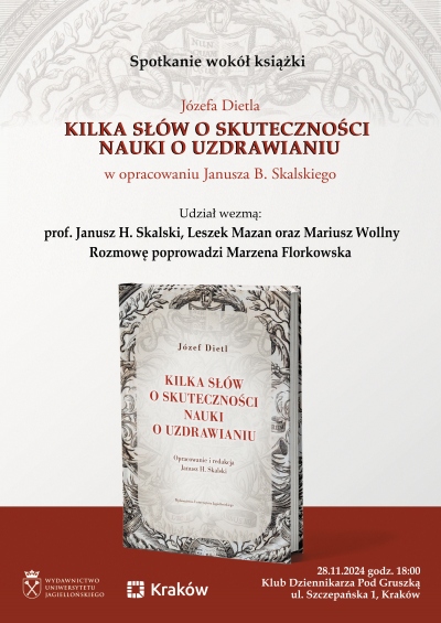 plakat do Spotkania wokół książki Józefa Dietla „Kilka słów o skuteczności nauki o uzdrawianiu”